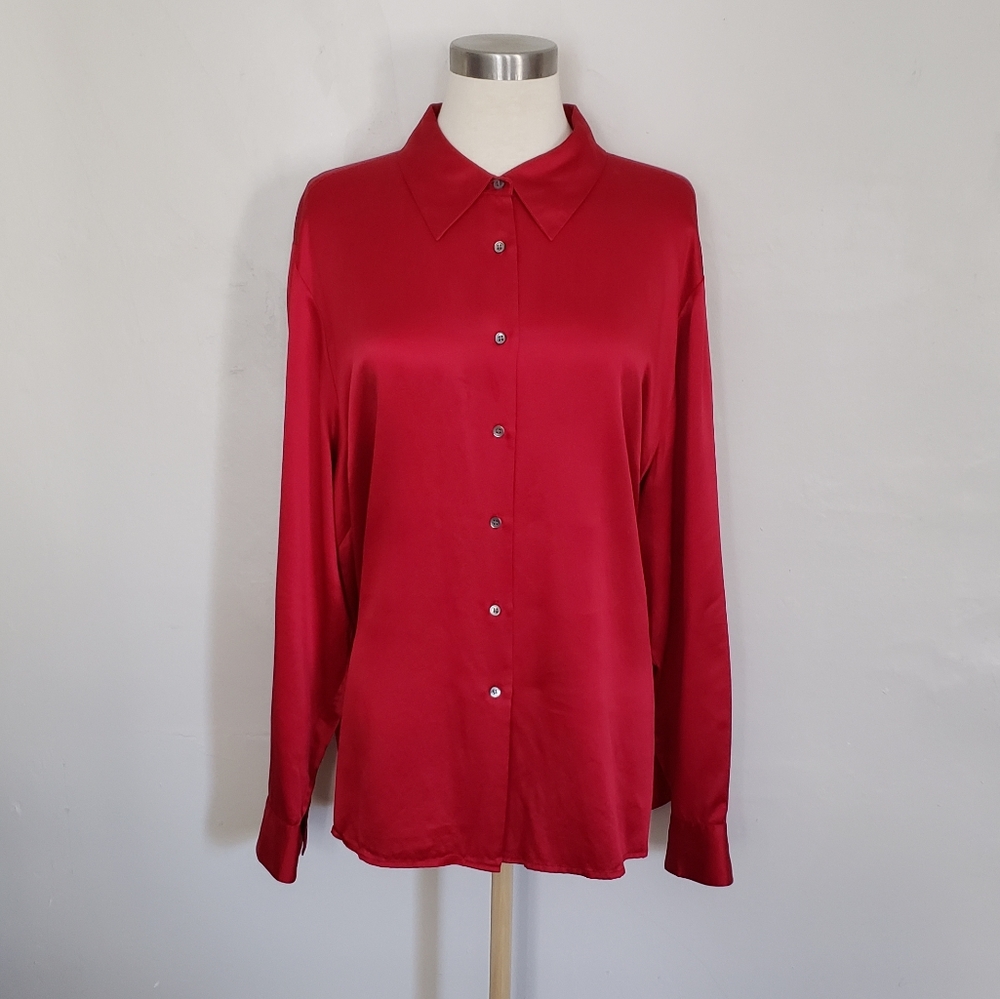 Talbots pluse size pure silk red button up blouse